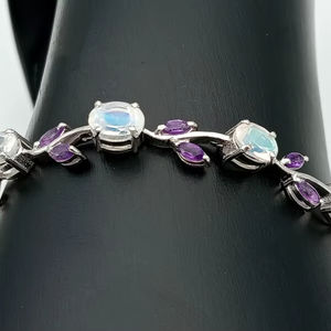 Moonstone Amethyst <b>Bracelet</b> 925 Sterling Silver Colorful Natural Gemstone Jewelry Handmade Elegant Gift For Women - Product Image 1