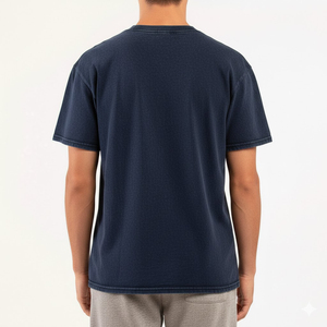 เสื้อยืดสีกรมท่าสไตล์วินเทจแนวสตรีทแวร์ รุ่นปี 2026 ผ้าคอตตอนหนา ซักแบบ Mineral Wash ทรงหลวม ไม่มีลาย - Product Image 4
