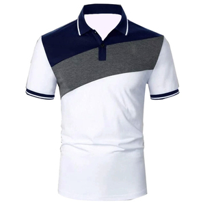 Polo pour homme en coton mélangé de qualité supérieure, coupe ajustée décontractée, manches courtes, col, design à rayures contrastées, respirant pour l'été - Product Image 1