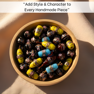 Perles en verre soufflé artisanales, 8 brins |   Perles ovales en forme de baril avec motifs floraux en feuille métallisée de couleurs mélangées |   Fournitures pour la fabrication artisanale 10 - Product Image 6