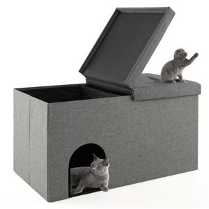 Lussuosa Cassetta per Gatti Grigia con Recinzione, Tappetino Anti-Urina, Ampia Ingresso Quadrata, Sgabello Portascarpe per la Pulizia degli Animali Domestici, Ideale per il Soggiorno - Product Image 1