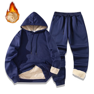 Survêtement à capuche noir pour homme, couleur unie, décontracté, pour l'hiver, manches longues, coupe ample, avec cordon de serrage et poches latérales, en polaire épaisse - Product Image 4