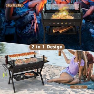 Barbecue da campeggio con griglia a carbone con protezione del vento e ripiani per condimenti - Product Image 4