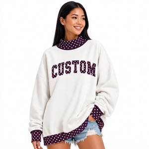 Sudadera con cuello alto reversible de gran tamaño para mujer, con parche bordado personalizado, de forro polar de 340 GSM, precio al por mayor. - Product Image 6