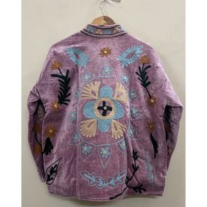 Chaqueta de terciopelo morado para mujer, cuello mandarín, bordado floral, estilo Prairie Chic, abrigo de otoño, chaqueta de terciopelo Suzani hecha a mano - Product Image 4