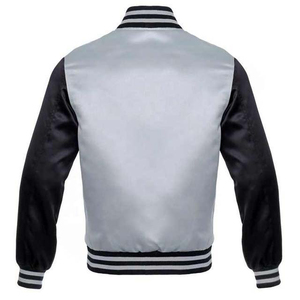 Veste universitaire en satin pour homme, couleur unie, col rabattu, coupe classique, style décontracté automne, design manches noir et gris - Product Image 2