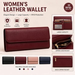 Portefeuille court en cuir véritable pour femme, style exécutif, avec bouton paysage, design élégant, pour affaires, idéal comme cadeau, anti-RFID, durable - Product Image 6
