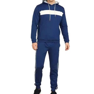 Survêtement pour homme bleu marine à blocs de couleur, à capuche, manches longues, coupe décontractée, avec poches latérales, pour l'automne, en polyester - Product Image 1