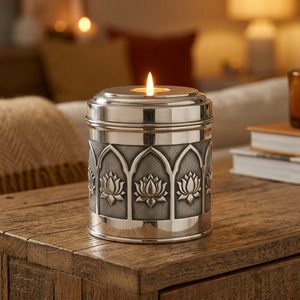 Portavelas de Latón Hecho a Mano de 10.5 cm con Placa Plateada Espejo y Repujado a Mano para Decoración del Hogar, Hoteles, Bodas, Embalaje en Caja para Mesa - Product Image 2