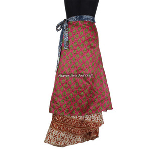 Falda de Seda para Mujer, Diseño de Moda 2026, Falda de Seda de Verano para Chicas, 2 Capas, Reversible, Estilo Sari Mágico, Larga - Product Image 3