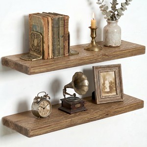 Étagère flottante rustique industrielle en bois d'acacia récupéré Aqdus Saleem avec supports en fer forgé 90x25x15cm pour le rangement dans le salon - Product Image 5