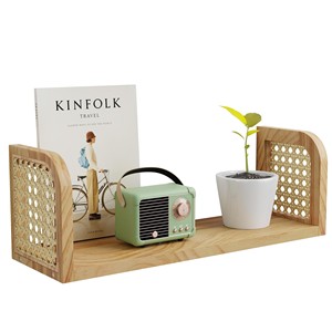 Estante de Pared de Madera de Mango con Panel de Ratán - Almacenamiento Flotante Artesanal al por Mayor - Product Image 6