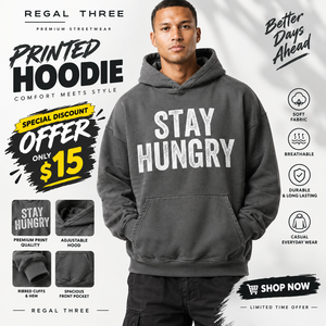 Regal Three Men's Printed <b>Hoodie</b> 100%Cotton <b>Oversize</b> Streetwear Hooded Fleece French Terry Casual Wear Printing <b>Long</b> Sleeve Hood - Product Image 1
