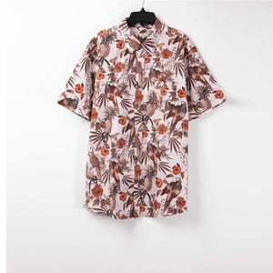 Chemise décontractée à manches courtes pour homme, imprimé floral noir, boutonnée, en coton/polyester respirant et écologique, idéale pour l'été - Product Image 4