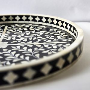 Handmade Circular Bone Inlay <b>Black</b> <b>Tray</b> - Farmhouse Coffee Table <b>Tray</b> - Vintage perfume <b>tray</b> - Bone Inlay Decorative <b>Tray</b> - Product Image 2