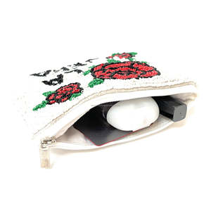 Hand Beaded La Jefa Pouch <b>Red</b> Rose Embroidery Zipper Coin <b>Purse</b> Floral Sequin Clutch Custom Bag Gift Unisex Trendy Use - Product Image 3