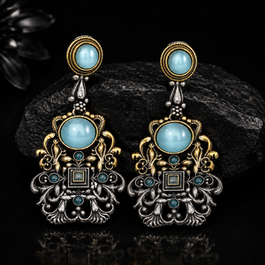 ผู้จัดจำหน่ายขายส่ง ARTS JEWELS ต่างหูห้อยชุบทองโบราณแบบออกซิไดซ์สีเงิน รุ่น ER-69 ผู้จัดจำหน่ายขายส่งจำนวนมาก หินตาแมวสีน้ำเงิน - Product Image 1
