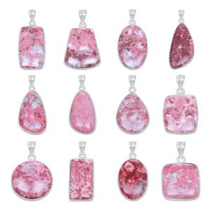 Collar con Colgante de Gema de Tulita Rosa en Forma de Gancho Vintage, Joyería de Latón Plateado, Regalo de Navidad para Esposa y Novia - Product Image 1