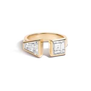 Anillos de Compromiso Toi Et Moi con Engaste de Bisel, Bandas Modernas Personalizadas de Oro Sólido de 14K y 18K, Diamantes Cultivados en Laboratorio con Corte Princesa y Trapezoide, Venta al por Mayor - Product Image 1
