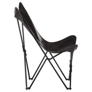 Black Genuine Leather <b>Butterfly</b> <b>Chair</b> with Iron Stand Standard Foldable Design for Living Room - Product Image 3