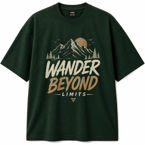 T-shirt à manches courtes vert foncé pour homme Wander Limits, col rond, coupe classique, 100 % coton, imprimé sur le devant, écologique, décontracté - Product Image 1