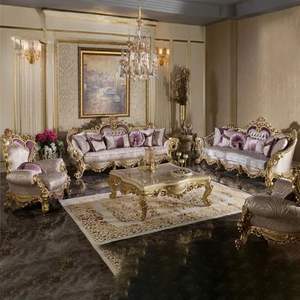 Juego de Sofás Seccionales en Forma de L de Diseño Europeo con Detalles Tallados, Cubierta de Madera Sólida, Ecológico y Duradero para Sala de Estar - Product Image 2