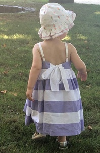 Adorable Girl's Summer Wear Lavender & White Stripe Cotton Dress With <b>Big</b> White <b>Bow</b> Tie At Back & Adjustable Shoulder Strap - Product Image 2