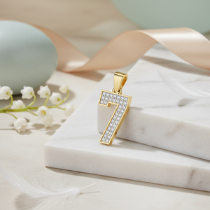 Diamtrendz Lucky Number 7 <b>Pendant</b> Chain 925 Silver Rhodium Plated Hiphop Cubic Zirconia Diamond 10K 14K 18K <b>Solid</b> <b>Gold</b> - Product Image 1