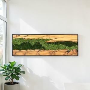 Panel de madera artesanal horizontal hecho a mano con musgo orgánico, diseño de cañón, decoración con temática forestal, acento interior orgánico - Product Image 1
