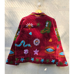 <b>Maroon</b> Velvet Embroidered Women Jacket New design Pattern Short <b>Coat</b> Autumn Winter Hand Embroidery Pattern <b>Coat</b> gift for her - Product Image 6