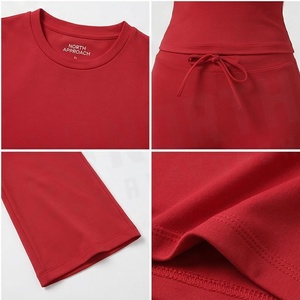 Conjunto de Yoga Rojo de 2 Piezas para Mujer: Top de Cuello Redondo y Manga Corta con Pantalones Acampanados de Cintura Alta y Cordón Ajustable, Sólido, Elástico, Sin Costuras, Ropa Deportiva - Product Image 5