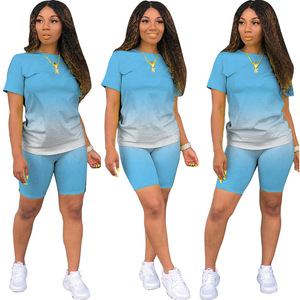Ensemble deux pièces décontracté pour femme, coupe régulière, couleur unie, short de fitness taille haute et t-shirt de course, 100 % coton – Grande Vente - Product Image 6