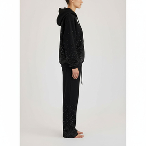 Sudadera con Capucha Negra, Manga Larga, Estampado de Puntos Brillantes, Corte Regular Informal, para Invierno, Unisex, para Adultos, Poliéster/Algodón, Ligera - Product Image 2
