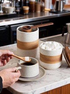 Premium Ceramic Coffee Canister Wooden <b>Lid</b> Speckled Glaze Airtight Storage Jar Freshness Keeper Kitchen Counter <b>Decor</b> - Product Image 5