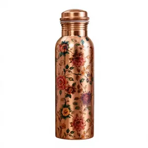 Artistic <b>Vintage</b> Hydration Water <b>Bottle</b> Autumn Leaves Pattern Eco-Friendly Copper Lid Portable Travel Drinkware for Office Use - Product Image 2