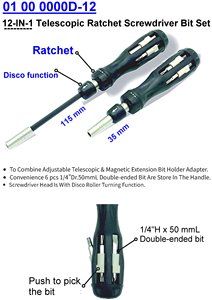 12-IN-1 Telescopic Ratchet <b>Screwdriver</b> <b>Bits</b> <b>set</b> - Product Image 6