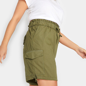 High Waist <b>Women's</b> <b>Cargo</b> <b>Shorts</b> Cotton Spandex Canvas Dark Wash Quick Dry Breathable Button Fly Casual Solid Color Pocket Design - Product Image 4