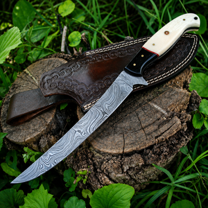 Couteau de chef Viking Art fait main pour le filetage, lame en acier Damas 3mm à bord plat, dos droit, manche en os et corne, 12 pouces, cuisine DIY - Product Image 1