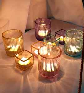 Porte-bougie tealight au meilleur prix, élégant, en verre côtelé rond, disponible auprès d'un fabricant indien - Product Image 2