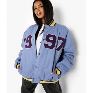 Vestes universitaires en cuir pour femmes, couleurs unies, respirantes, avec patchs en chenille, style baseball - Product Image 5