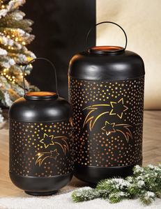 Portavelas hecho a mano de hierro de doble tono recortado de estrella marroquí y FAROL DE Navidad para decoración del hogar con vela votiva incluida - Product Image 6