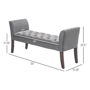 Panca da Ingresso/Camera da Letto Grigio Scuro Imbottita con Design Trapuntato a Bottoni, Braccioli in Legno Massello e Gambe in Ferro, Panca per Fondo Letto - Product Image 3