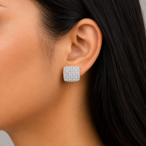 Natural Diamond Stud Earrings 0.50 Ct in 10K White Gold | Cushion <b>Cluster</b> Diamond Earrings | Elegant Jewelry for Women Gift - Product Image 2