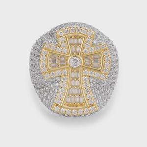 Iced <b>Cross</b> <b>Ring</b> VVS Moissanite Diamond Hip Hop Religious 925 <b>Silver</b> Rhodium Plated Brilliant Cut Luxury <b>Ring</b> - Product Image 6