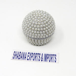 White Pearls Beaded Metal Jewelry Trinket <b>Box</b> for Table Top Jewelry Organize or <b>Storage</b> Trinket <b>Box</b> Made in India - Product Image 1