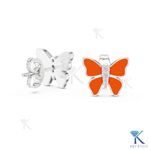 ต่างหูรูปผีเสื้อเคลือบสีส้ม ปีกเคลือบเงา ทองคำแท้ 14K 18K เครื่องประดับหรูหราสำหรับผู้หญิง เหมาะสำหรับงานแต่งงานและงานปาร์ตี้ - Product Image 6
