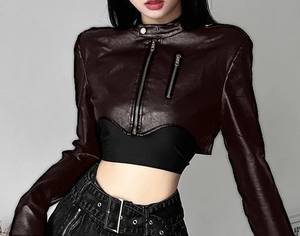 Veste à capuche personnalisable pour femme, en cuir PU, décontractée, séchage rapide, courte, élégante, vente en gros - Product Image 5