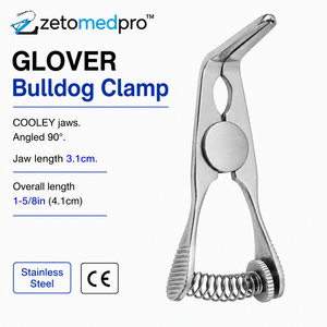 Abrazadera GLOVER Bulldog COOLEY con mordazas anguladas 90° °   Instrumento Quirúrgico ZETOMEDPRO, Mandíbula de 3.1 cm, Totalmente de 1-5/8 pulgadas (4.1 cm) - Product Image 2