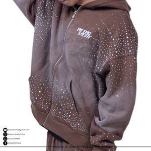 Custom Embroidered Logo Rhinestone Winter Fleece Hoodie Wholesale 100% Cotton Heavyweight <b>Sun</b> Faded Mens Streetwear Oversized - Product Image 6