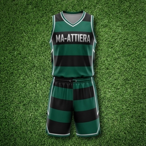 Ensemble Maillot et Short de Basketball Personnalisé pour Homme, Rayures Vertes et Noires, Sans Manches, Respirant, Tenue de Sport d'Équipe - Product Image 6